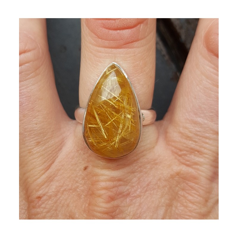 Zilveren ring gezet met gouden Rutielkwarts 18.5 mm