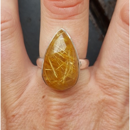 Zilveren ring gezet met gouden Rutielkwarts 18.5 mm
