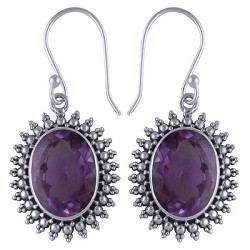 925 Sterling zilveren oorbellen ovale facet Amethist