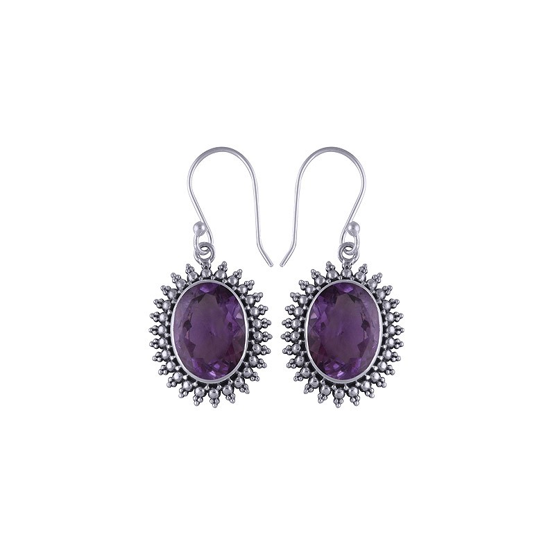 925 Sterling zilveren oorbellen ovale facet Amethist