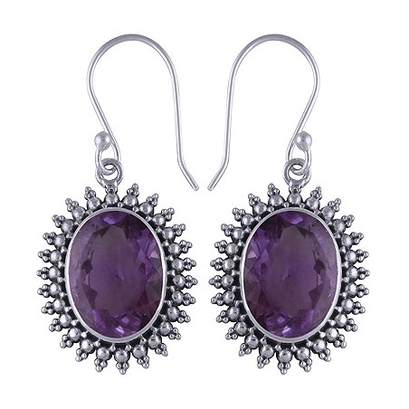 925 Sterling zilveren oorbellen ovale facet Amethist