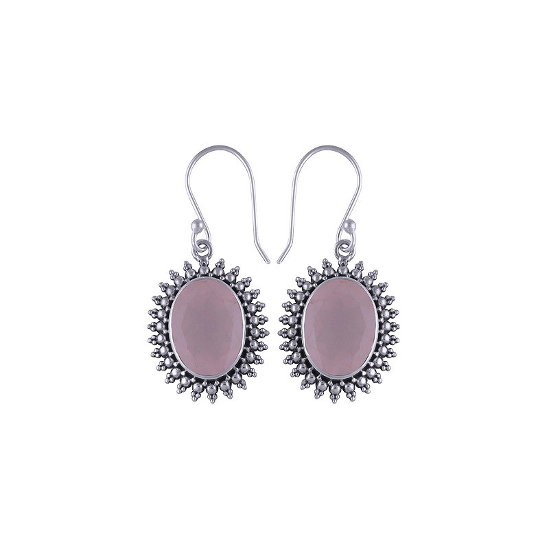925 Sterling zilveren oorbellen ovale facet Rozenkwarts