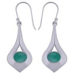 925 sterling zilveren oorbellen met dwarsliggende ovale groene Onyx