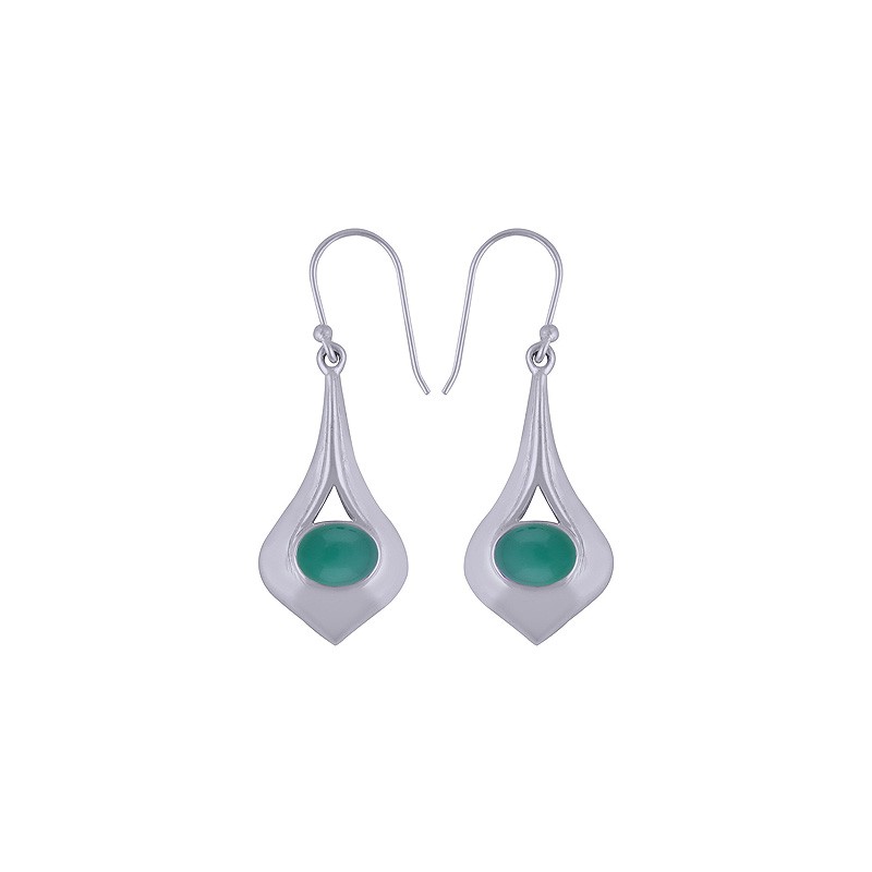 925 sterling zilveren oorbellen met dwarsliggende ovale groene Onyx