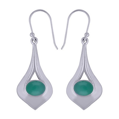 925 sterling zilveren oorbellen met dwarsliggende ovale groene Onyx