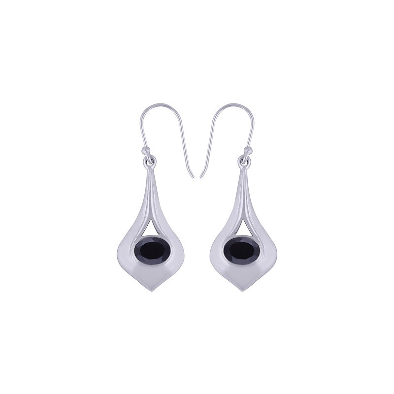 925 sterling zilveren oorbellen met dwarsliggende ovale zwarte Onyx