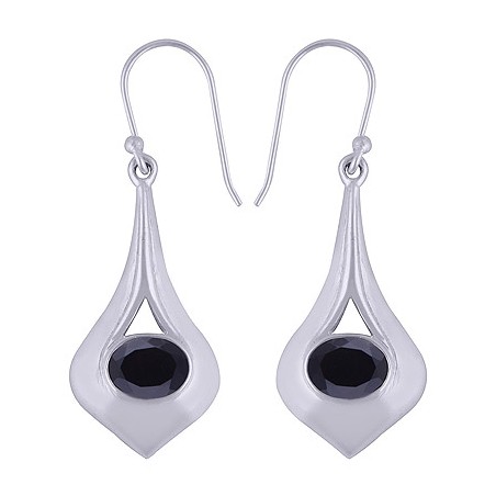925 sterling zilveren oorbellen met dwarsliggende ovale zwarte Onyx