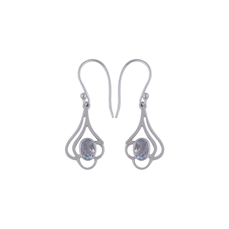 925 Sterling zilveren oorbellen ovale facet blauw Topaas
