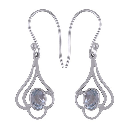 925 Sterling zilveren oorbellen ovale facet blauw Topaas