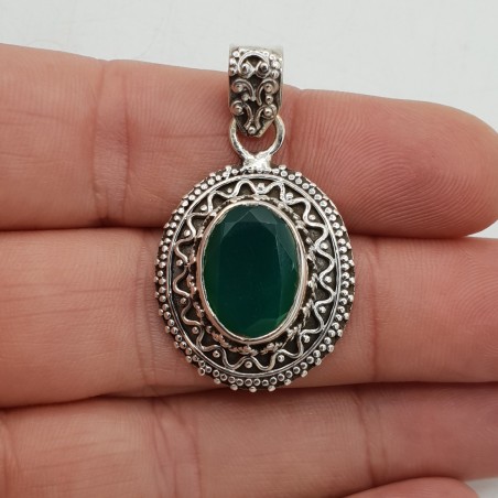 925 Sterling zilveren hanger facet groene Onyx bewerkte setting