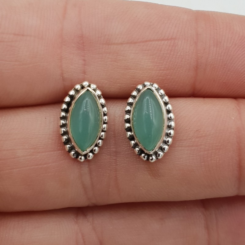 925 Sterling zilveren oorknoppen met marquise aqua Chalcedoon