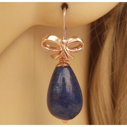Rosé vergulde oorbellen gezet met Lapis Lazuli briolet