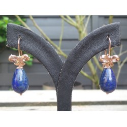 Rosé vergulde oorbellen gezet met Lapis Lazuli briolet