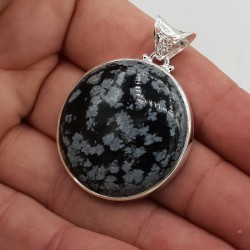 925 Sterling zilveren hanger ronde sneeuwvlok Obsidiaan