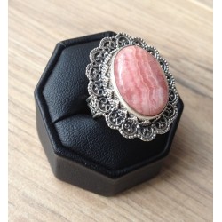 Zilveren edelsteen ring Rhodochrosiet in bewerkte setting 16.5 m