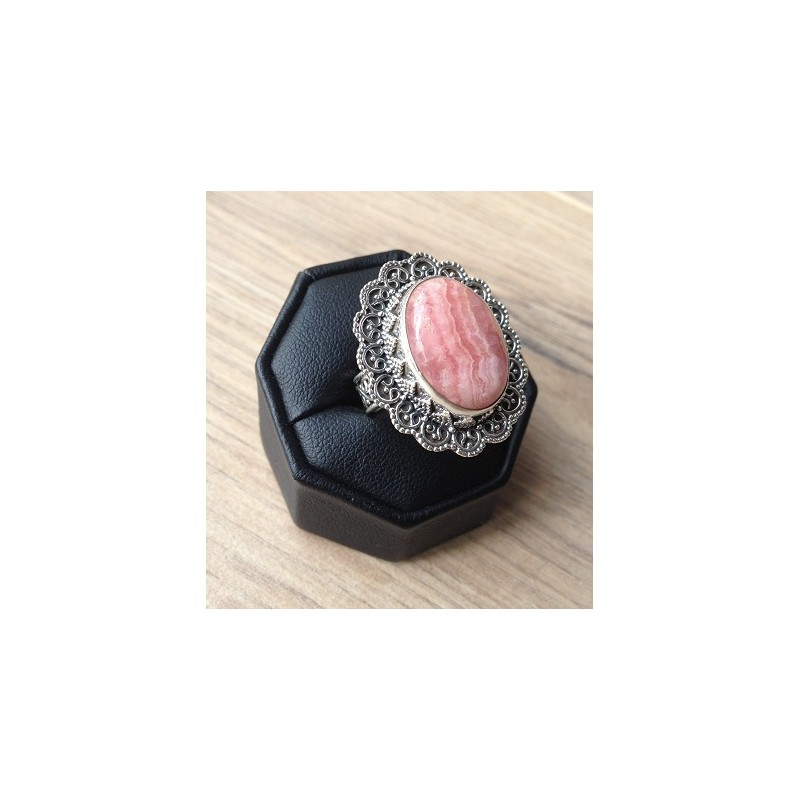 Zilveren edelsteen ring Rhodochrosiet in bewerkte setting 16.5 m