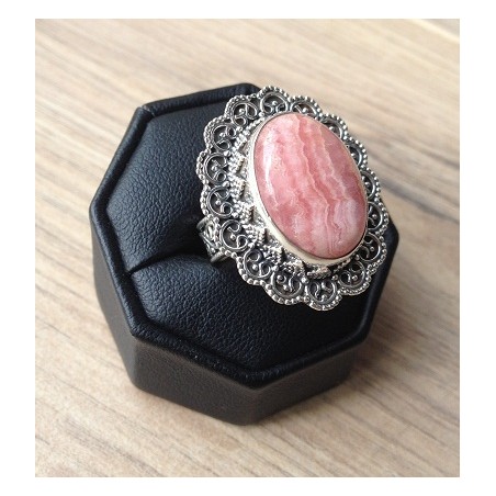 Zilveren edelsteen ring Rhodochrosiet in bewerkte setting 16.5 m