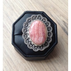 Zilveren edelsteen ring Rhodochrosiet in bewerkte setting 16.5 m