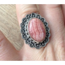 Zilveren edelsteen ring Rhodochrosiet in bewerkte setting 16.5 m