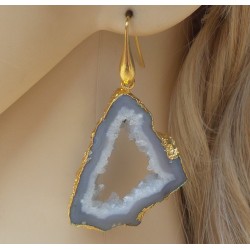 Vergulde oorbellen met druzy Agaat