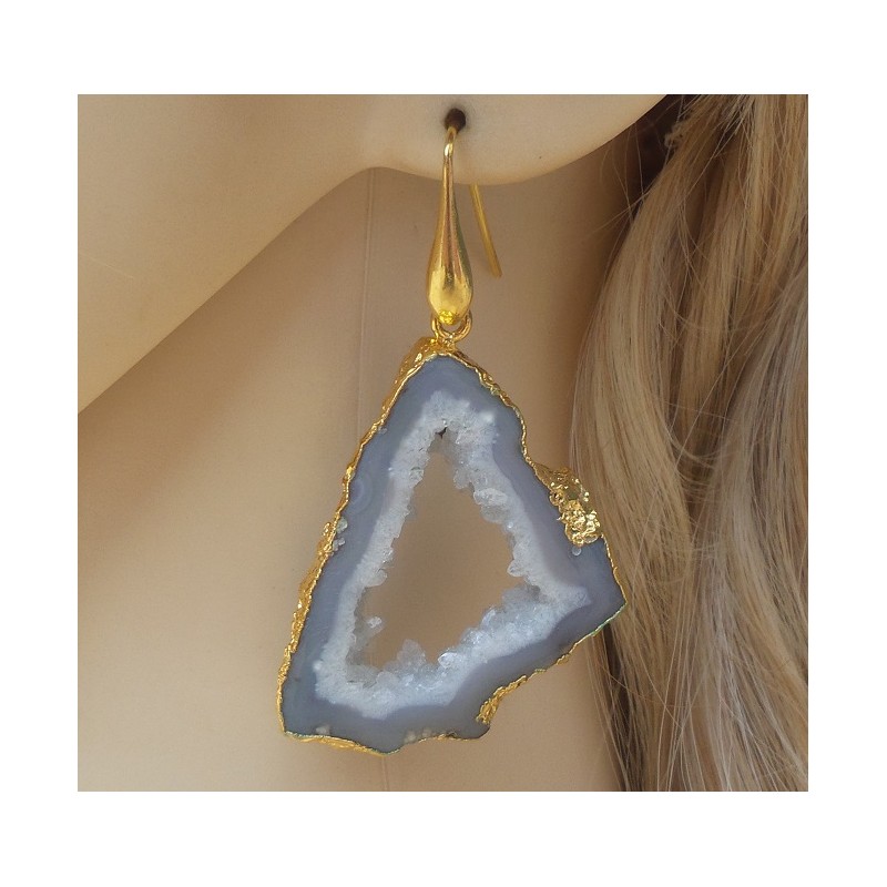 Vergulde oorbellen met druzy Agaat