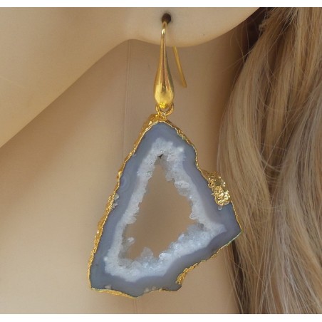 Vergulde oorbellen met druzy Agaat