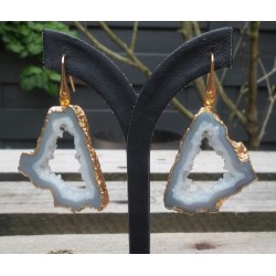 Vergulde oorbellen met druzy Agaat