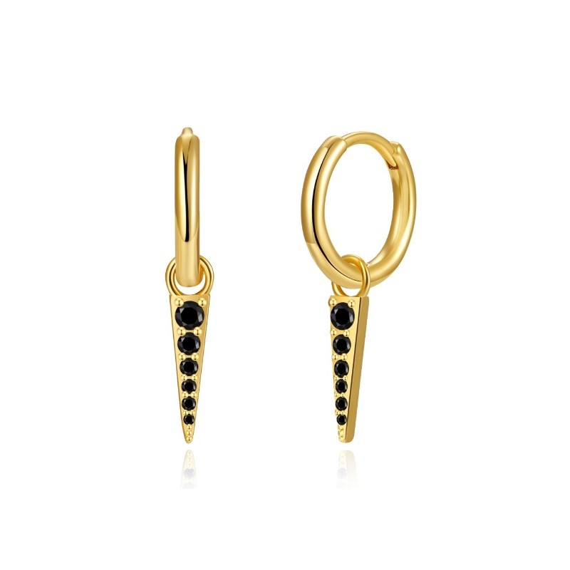 Vergulde creolen spike hanger zwarte steentjes