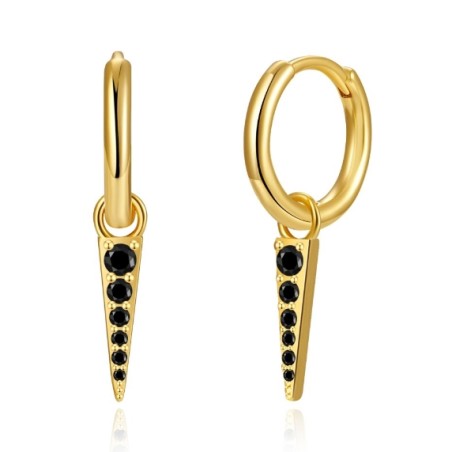 Vergulde creolen spike hanger zwarte steentjes