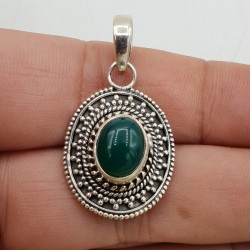 925 Sterling zilveren hanger groene Onyx bewerkte setting