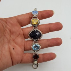 Zilveren armband Granaat Citrien Maansteen Amethist en Topaas