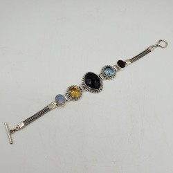 Zilveren armband Granaat Citrien Maansteen Amethist en Topaas