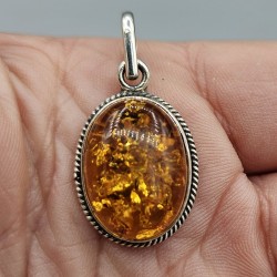925 Sterling zilveren hanger met ovale Amber