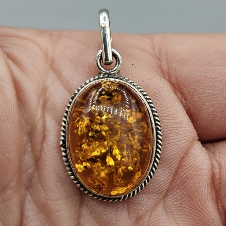 925 Sterling zilveren hanger met ovale Amber