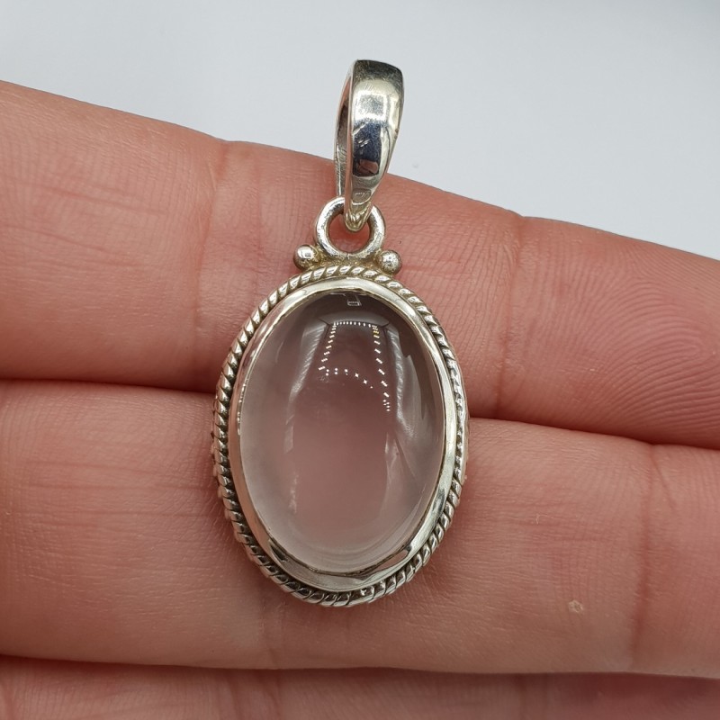 925 Sterling zilveren hanger met ovale Rozenkwarts