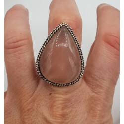 Zilveren ring gezet met grote druppelvormige Rozenkwarts 19 mm