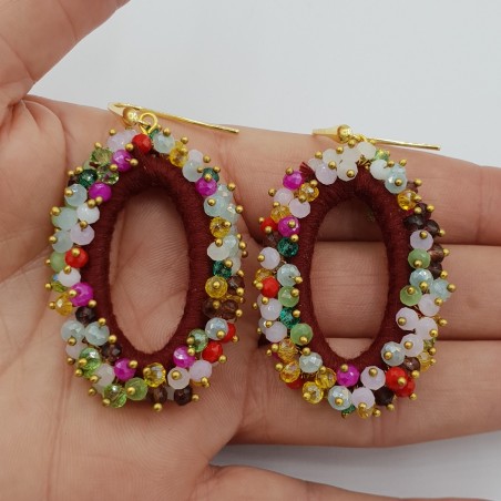 Vergulde glassberry oorbellen ovaal multi kleuren
