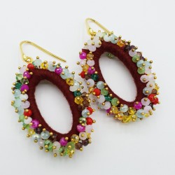 Vergulde glassberry oorbellen ovaal multi kleuren