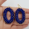 Vergulde glassberry oorbellen ovaal kobalt blauw