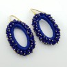 Vergulde glassberry oorbellen ovaal kobalt blauw