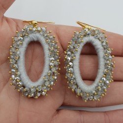 Vergulde glassberry oorbellen ovaal zilver