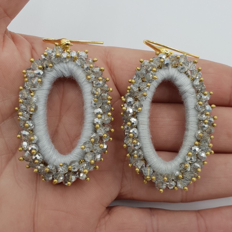 Vergulde glassberry oorbellen ovaal zilver