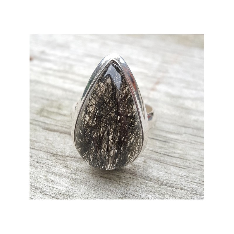 Zilveren ring gezet met druppelvormige Toermalijnkwarts 18 mm