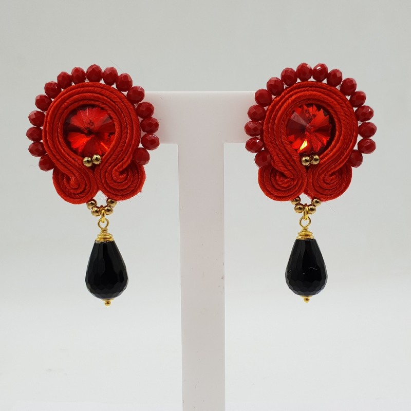 Vergulde oorbellen handgemaakte hanger met zwarte Onyx