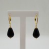 Vergulde oorbellen met gladde zwarte Onyx druppel