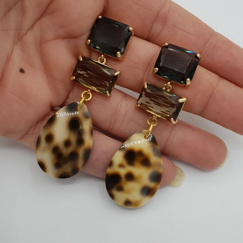 Vergulde oorbellen kristal en Cowrie