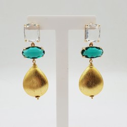 Vergulde oorbellen kristal en brushed druppel