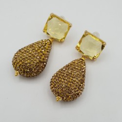 Vergulde oorbellen druppel gouden kristallen en crystal