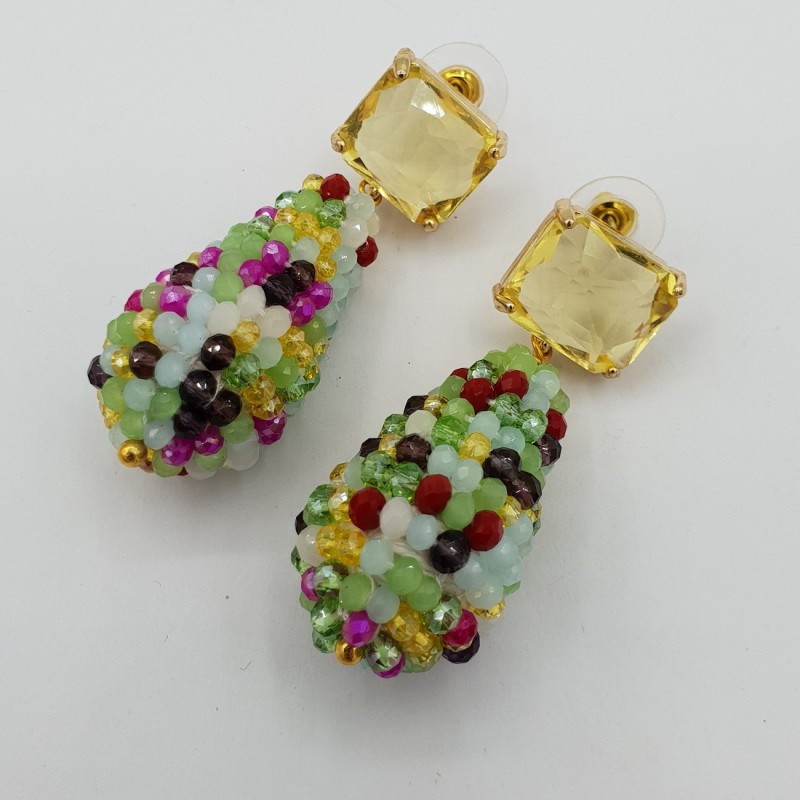Vergulde oorbellen druppel multi kleuren kristallen en crystal