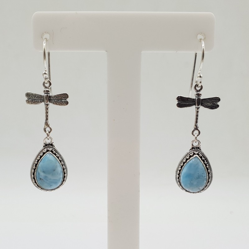 Zilveren oorbellen met libelle en Larimar